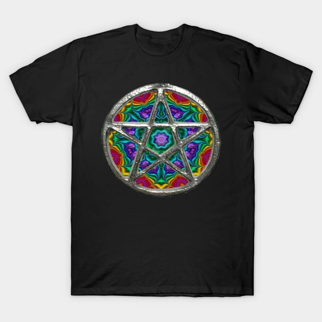 Colorful Fractal Pentagram Pentacle Wicca T-Shirt by Atteestude